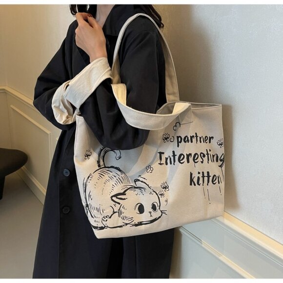 Handbags - Beige Canvas Oversized Everyday Tote